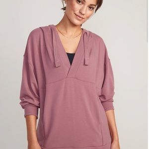 Live-In Cozy-Knit French-Terry Tunic Hoodie in Rosebloom